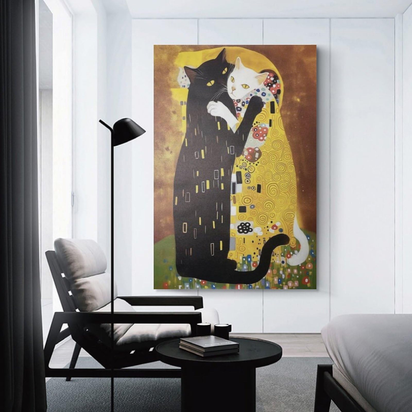 Amazon.co.jp: クリムト Klimt 接吻 Der Kuss 猫 パロディ キャンバス